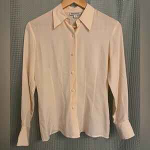 Ann Taylor 100% Silk Cinch Waist Blouse in Light Cream